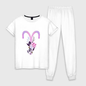Женская пижама хлопок с принтом Овен в Екатеринбурге, 100% хлопок | брюки и футболка прямого кроя, без карманов, на брюках мягкая резинка на поясе и по низу штанин | астрология | знаки зодиака | зодиак | созвездие | фиолетовый | цикл