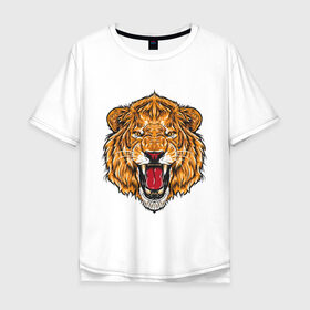 Мужская футболка хлопок Oversize с принтом Голова льва в Екатеринбурге, 100% хлопок | свободный крой, круглый ворот, “спинка” длиннее передней части | head | lion | predator | голова | лев | хищник