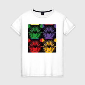 Женская футболка хлопок с принтом Коты в Екатеринбурге, 100% хлопок | прямой крой, круглый вырез горловины, длина до линии бедер, слегка спущенное плечо | cat | popcat | кот | котик | кошка | кошки | разноцветные коты | смешные коты