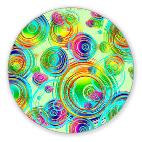 Коврик для мышки круглый с принтом Радужные спирали позитив в Екатеринбурге, резина и полиэстер | круглая форма, изображение наносится на всю лицевую часть | абстракция | арт | веселье | весна | геометрия | градиент | дудл | дудлинг | завитушки | завихрюшки | каляки | капли | краски | креатив | круги | окружности | позитив | радуга | рисунок | спирали