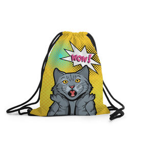 Рюкзак-мешок 3D с принтом Pop Art Cat | Wow в Екатеринбурге, 100% полиэстер | плотность ткани — 200 г/м2, размер — 35 х 45 см; лямки — толстые шнурки, застежка на шнуровке, без карманов и подкладки | cat | cats | pop art cat | pop cat | кот | коты | кошка | поп арт кот