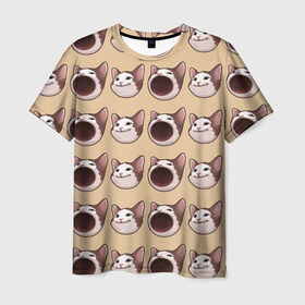 Мужская футболка 3D с принтом поп кэт в Екатеринбурге, 100% полиэфир | прямой крой, круглый вырез горловины, длина до линии бедер | Тематика изображения на принте: popping cat | кот | мем