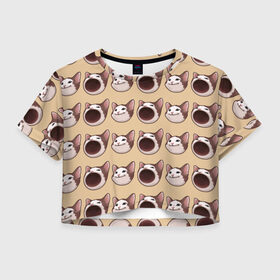 Женская футболка Crop-top 3D с принтом поп кэт в Екатеринбурге, 100% полиэстер | круглая горловина, длина футболки до линии талии, рукава с отворотами | popping cat | кот | мем