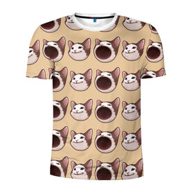 Мужская футболка 3D спортивная с принтом поп кэт в Екатеринбурге, 100% полиэстер с улучшенными характеристиками | приталенный силуэт, круглая горловина, широкие плечи, сужается к линии бедра | popping cat | кот | мем