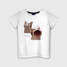Детская футболка хлопок с принтом Cat Pop - Мем в Екатеринбурге, 100% хлопок | круглый вырез горловины, полуприлегающий силуэт, длина до линии бедер | Тематика изображения на принте: art | cat | mem | meme | memes | music | pop | retro | style | арт | буп | кот | котенок | котик | котэ | мем | мемы | музыка | ретро