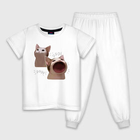 Детская пижама хлопок с принтом Cat Pop - Мем в Екатеринбурге, 100% хлопок |  брюки и футболка прямого кроя, без карманов, на брюках мягкая резинка на поясе и по низу штанин
 | art | cat | mem | meme | memes | music | pop | retro | style | арт | буп | кот | котенок | котик | котэ | мем | мемы | музыка | ретро