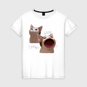 Женская футболка хлопок с принтом Cat Pop - Мем в Екатеринбурге, 100% хлопок | прямой крой, круглый вырез горловины, длина до линии бедер, слегка спущенное плечо | art | cat | mem | meme | memes | music | pop | retro | style | арт | буп | кот | котенок | котик | котэ | мем | мемы | музыка | ретро