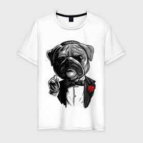 Мужская футболка хлопок с принтом The Dogfather в Екатеринбурге, 100% хлопок | прямой крой, круглый вырез горловины, длина до линии бедер, слегка спущенное плечо. | bulldog | dogfather | godfather | movie | pug | бульдог | крестный отец | мопс | фильм