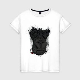 Женская футболка хлопок с принтом Monkey Face в Екатеринбурге, 100% хлопок | прямой крой, круглый вырез горловины, длина до линии бедер, слегка спущенное плечо | chimpanzee | cigar | face | gorilla | head | monkey | голова | горилла | лицо | обезьяна | шимпанзе