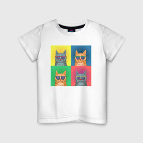 Детская футболка хлопок с принтом Pop Cat в Екатеринбурге, 100% хлопок | круглый вырез горловины, полуприлегающий силуэт, длина до линии бедер | art | cat | colorful | mem | meme | memes | music | pop | rainbow | retro | style | арт | буп | кот | котенок | котик | котэ | краски | красочный | мем | мемы | музыка | ретро