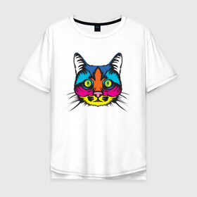 Мужская футболка хлопок Oversize с принтом Pop Cat в Екатеринбурге, 100% хлопок | свободный крой, круглый ворот, “спинка” длиннее передней части | art | cat | colorful | mem | meme | memes | music | pop | rainbow | retro | style | арт | буп | кот | котенок | котик | котэ | краски | красочный | мем | мемы | музыка | ретро
