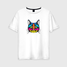 Женская футболка хлопок Oversize с принтом Pop art Cat в Екатеринбурге, 100% хлопок | свободный крой, круглый ворот, спущенный рукав, длина до линии бедер
 | art | cat | colors | paints | pop | riot | арт | буйство | буп | кот | кошка | краски | поп