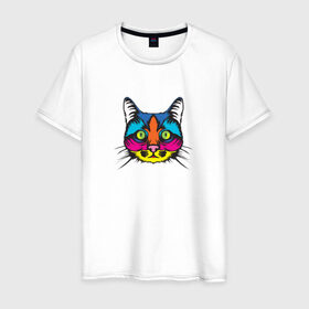 Мужская футболка хлопок с принтом Pop art Cat в Екатеринбурге, 100% хлопок | прямой крой, круглый вырез горловины, длина до линии бедер, слегка спущенное плечо. | art | cat | colors | paints | pop | riot | арт | буйство | буп | кот | кошка | краски | поп