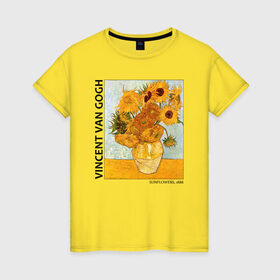 Женская футболка хлопок с принтом Подсолнухи (Винсент Ван Гог) в Екатеринбурге, 100% хлопок | прямой крой, круглый вырез горловины, длина до линии бедер, слегка спущенное плечо | ван гог | винсент ван гог | желтый | живопись | изобразительное искусство | импрессионизм | искусство | подсолнухи | постимпрессионизм | цветы