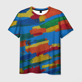 Мужская футболка 3D с принтом Разноцветная абстракция в Екатеринбурге, 100% полиэфир | прямой крой, круглый вырез горловины, длина до линии бедер | абстракция | картина | масло | полосы | холст | цвет | яркость