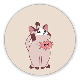 Коврик для мышки круглый с принтом Pop Cat в Екатеринбурге, резина и полиэстер | круглая форма, изображение наносится на всю лицевую часть | Тематика изображения на принте: baby | cat meme | kitty | meme | meow | pop cat | буп | взгляд кота | голова кота | детям | животные | звери | киска | кот мем | коты | котята | кошак | кошка | малыш | мемы | мультяшный | мяу | питомец | приколы | пушистый