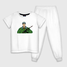 Детская пижама хлопок с принтом Солдат в Екатеринбурге, 100% хлопок |  брюки и футболка прямого кроя, без карманов, на брюках мягкая резинка на поясе и по низу штанин
 | Тематика изображения на принте: 23 февраля | 9 мая | defender of the fatherland day | man | soldier | war | автомат | армия | боец | вдв | воин | война | войнушка | деду | день защитника отечества | десант | защита | звезда | камуфляж | мужу | мужчина | парню