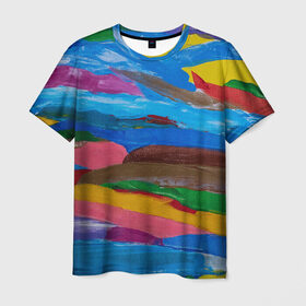 Мужская футболка 3D с принтом Картина абстракция в Екатеринбурге, 100% полиэфир | прямой крой, круглый вырез горловины, длина до линии бедер | абстракция | картина | краска | масло | полосы | холст | цвет | яркость