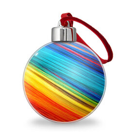 Ёлочный шар с принтом цветной мех диагональ в Екатеринбурге, Пластик | Диаметр: 77 мм | волокна | геометрия | диагональ | краски | мех | полоски | полосы | радуга | текстура | цвета | яркий