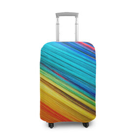 Чехол для чемодана 3D с принтом цветной мех диагональ в Екатеринбурге, 86% полиэфир, 14% спандекс | двустороннее нанесение принта, прорези для ручек и колес | волокна | геометрия | диагональ | краски | мех | полоски | полосы | радуга | текстура | цвета | яркий