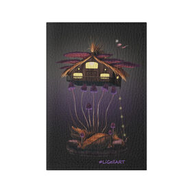 Обложка для паспорта матовая кожа с принтом Грибной маяк в Екатеринбурге, натуральная матовая кожа | размер 19,3 х 13,7 см; прозрачные пластиковые крепления | Тематика изображения на принте: art | арт | грибы | домик | маяк | огонек | фонарь