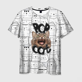 Мужская футболка 3D с принтом Pop Cat в Екатеринбурге, 100% полиэфир | прямой крой, круглый вырез горловины, длина до линии бедер | pop cat | wide mouthed popping cat | арты | буп | мемы