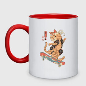 Кружка двухцветная с принтом Кот Якудза в Екатеринбурге, керамика | объем — 330 мл, диаметр — 80 мм. Цветная ручка и кайма сверху, в некоторых цветах — вся внутренняя часть | cat | cats | japan | ninja | samurai | skateboard | skater | tattoo | tegunvteg | yakuza | катана | кот | котенок | коты | котэ | котята | кошка | ниндзя | самурай | скейтборд | скейтбординг | скейтер | тату | татуировка | татуировки
