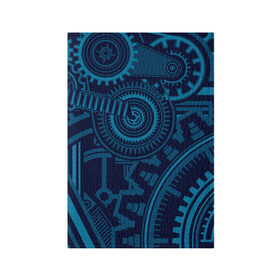 Обложка для паспорта матовая кожа с принтом Steampunk Mechanic Blue в Екатеринбурге, натуральная матовая кожа | размер 19,3 х 13,7 см; прозрачные пластиковые крепления | gears | mechanics | mechanism | steampunk | механизм | механика | стимпанк | шестеренки