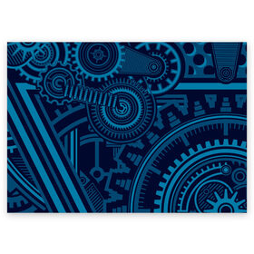 Поздравительная открытка с принтом Steampunk Mechanic Blue в Екатеринбурге, 100% бумага | плотность бумаги 280 г/м2, матовая, на обратной стороне линовка и место для марки
 | gears | mechanics | mechanism | steampunk | механизм | механика | стимпанк | шестеренки