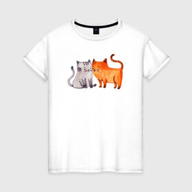 Женская футболка хлопок с принтом Парочка в Екатеринбурге, 100% хлопок | прямой крой, круглый вырез горловины, длина до линии бедер, слегка спущенное плечо | влюбленные | котики | кошки | любовь | полосатый
