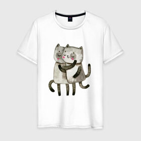 Мужская футболка хлопок с принтом Парочка в Екатеринбурге, 100% хлопок | прямой крой, круглый вырез горловины, длина до линии бедер, слегка спущенное плечо. | влюбленные | котики | кошки | любовь | полосатый