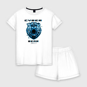 Женская пижама с шортиками хлопок с принтом CYBER BEAR 2077 в Екатеринбурге, 100% хлопок | футболка прямого кроя, шорты свободные с широкой мягкой резинкой | cyberpunk 2077 | hacker | maelstrom | militech | quadra | samurai | technology | trauma team | v | будущее | игра | иероглифы | киану ривз | кибер | киберпанк | киборг | киборги | корпорация | лого | медведь | милитек | мишка | панк | роботы | са