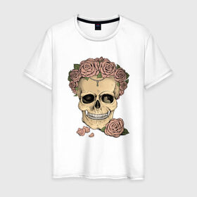 Мужская футболка хлопок с принтом Skull Roses в Екатеринбурге, 100% хлопок | прямой крой, круглый вырез горловины, длина до линии бедер, слегка спущенное плечо. | art | body | bones | dead | drawing | face | graffiti | head | roses | skeleton | skul | skull | ад | арт | голова | граффити | зло | кости | лицо | металл | нарисованный | розы | рок | скелет | скул | скулл | три черепа | тьма
