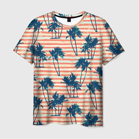 Мужская футболка 3D с принтом Экзотик Паттерн в Екатеринбурге, 100% полиэфир | прямой крой, круглый вырез горловины, длина до линии бедер | exotic | palm | pattern | деревья | пальмы | паттерн | полосатый | принт | растения | текстура | тропики | узор | цветы | экзотика