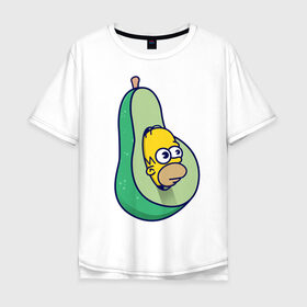 Мужская футболка хлопок Oversize с принтом Гомер авокадо в Екатеринбурге, 100% хлопок | свободный крой, круглый ворот, “спинка” длиннее передней части | авокадо | гомер | гомер авокадо | гомер симпсон | еда | пища | популярные иллюстрации | симсоны