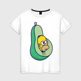 Женская футболка хлопок с принтом Гомер авокадо в Екатеринбурге, 100% хлопок | прямой крой, круглый вырез горловины, длина до линии бедер, слегка спущенное плечо | авокадо | гомер | гомер авокадо | гомер симпсон | еда | пища | популярные иллюстрации | симсоны