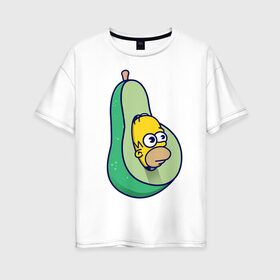 Женская футболка хлопок Oversize с принтом Гомер авокадо в Екатеринбурге, 100% хлопок | свободный крой, круглый ворот, спущенный рукав, длина до линии бедер
 | авокадо | гомер | гомер авокадо | гомер симпсон | еда | пища | популярные иллюстрации | симсоны