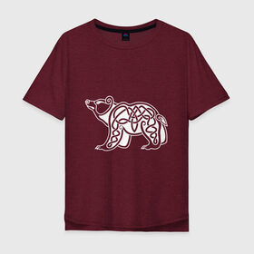 Мужская футболка хлопок Oversize с принтом Скандинавский медведь белый в Екатеринбурге, 100% хлопок | свободный крой, круглый ворот, “спинка” длиннее передней части | белый | вязь | животные | медведь | скандинавский | тату | татуировка | узор