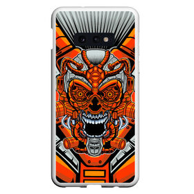 Чехол для Samsung S10E с принтом CyberSkull в Екатеринбурге, Силикон | Область печати: задняя сторона чехла, без боковых панелей | cyberpunk | evil | head | mask | mechanical | rage | robot | skull | арт | гнев | голова | демон | дьявол | злой | киберпанк | маска | механический | монстр | робот | рога | самурай | череп