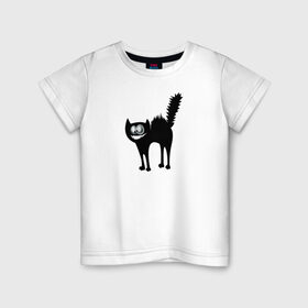 Детская футболка хлопок с принтом Забавный Кот в Екатеринбурге, 100% хлопок | круглый вырез горловины, полуприлегающий силуэт, длина до линии бедер | animals | beast | eyes | глаза | животные | забавный | звери | зубы | кот | котенок | кошка | прикол | пушистый | смешной | черный
