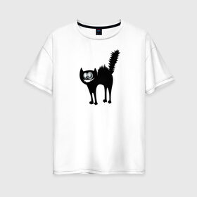 Женская футболка хлопок Oversize с принтом Забавный Кот в Екатеринбурге, 100% хлопок | свободный крой, круглый ворот, спущенный рукав, длина до линии бедер
 | animals | beast | eyes | глаза | животные | забавный | звери | зубы | кот | котенок | кошка | прикол | пушистый | смешной | черный