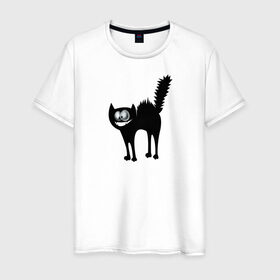 Мужская футболка хлопок с принтом Забавный Кот в Екатеринбурге, 100% хлопок | прямой крой, круглый вырез горловины, длина до линии бедер, слегка спущенное плечо. | animals | beast | eyes | глаза | животные | забавный | звери | зубы | кот | котенок | кошка | прикол | пушистый | смешной | черный