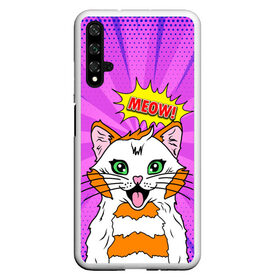 Чехол для Honor 20 с принтом Meow Pop Art Cat в Екатеринбурге, Силикон | Область печати: задняя сторона чехла, без боковых панелей | comics | kitty | meow | pop art | pop cat | retro | арт | белый кот | взгляд | глаза | голова кота | животные | киска | комикс | кот | кошак | кошечка | мем | мультяшный | мур мур | мяу | поп арт | прикол | пушистик | ретро