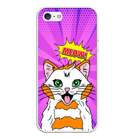 Чехол для iPhone 5/5S матовый с принтом Meow Pop Art Cat в Екатеринбурге, Силикон | Область печати: задняя сторона чехла, без боковых панелей | comics | kitty | meow | pop art | pop cat | retro | арт | белый кот | взгляд | глаза | голова кота | животные | киска | комикс | кот | кошак | кошечка | мем | мультяшный | мур мур | мяу | поп арт | прикол | пушистик | ретро