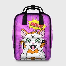 Женский рюкзак 3D с принтом Meow Pop Art Cat в Екатеринбурге, 100% полиэстер | лямки с регулируемой длиной, сверху ручки, чтобы рюкзак нести как сумку. Основное отделение закрывается на молнию, как и внешний карман. Внутри два дополнительных кармана, один из которых закрывается на молнию. По бокам два дополнительных кармашка, куда поместится маленькая бутылочка
 | comics | kitty | meow | pop art | pop cat | retro | арт | белый кот | взгляд | глаза | голова кота | животные | киска | комикс | кот | кошак | кошечка | мем | мультяшный | мур мур | мяу | поп арт | прикол | пушистик | ретро