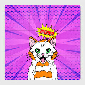 Магнитный плакат 3Х3 с принтом Meow Pop Art Cat в Екатеринбурге, Полимерный материал с магнитным слоем | 9 деталей размером 9*9 см | Тематика изображения на принте: comics | kitty | meow | pop art | pop cat | retro | арт | белый кот | взгляд | глаза | голова кота | животные | киска | комикс | кот | кошак | кошечка | мем | мультяшный | мур мур | мяу | поп арт | прикол | пушистик | ретро