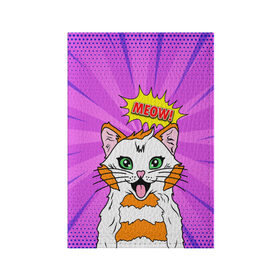 Обложка для паспорта матовая кожа с принтом Meow Pop Art Cat в Екатеринбурге, натуральная матовая кожа | размер 19,3 х 13,7 см; прозрачные пластиковые крепления | comics | kitty | meow | pop art | pop cat | retro | арт | белый кот | взгляд | глаза | голова кота | животные | киска | комикс | кот | кошак | кошечка | мем | мультяшный | мур мур | мяу | поп арт | прикол | пушистик | ретро
