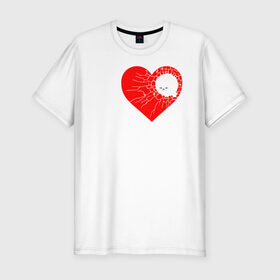 Мужская футболка хлопок Slim с принтом Broken heart with cat в Екатеринбурге, 92% хлопок, 8% лайкра | приталенный силуэт, круглый вырез ворота, длина до линии бедра, короткий рукав | cat | heart | humor | valenday | валентина | валентинка | кошка | сердце | юмор