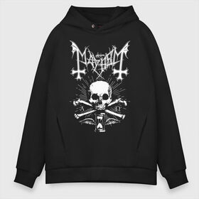 Мужское худи Oversize хлопок с принтом MAYHEM в Екатеринбурге, френч-терри — 70% хлопок, 30% полиэстер. Мягкий теплый начес внутри —100% хлопок | боковые карманы, эластичные манжеты и нижняя кромка, капюшон на магнитной кнопке | black metal | mayhem | блэк метал | группа | мейхем | метал | рок