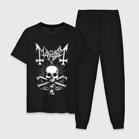 Мужская пижама хлопок с принтом MAYHEM в Екатеринбурге, 100% хлопок | брюки и футболка прямого кроя, без карманов, на брюках мягкая резинка на поясе и по низу штанин
 | black metal | mayhem | блэк метал | группа | мейхем | метал | рок